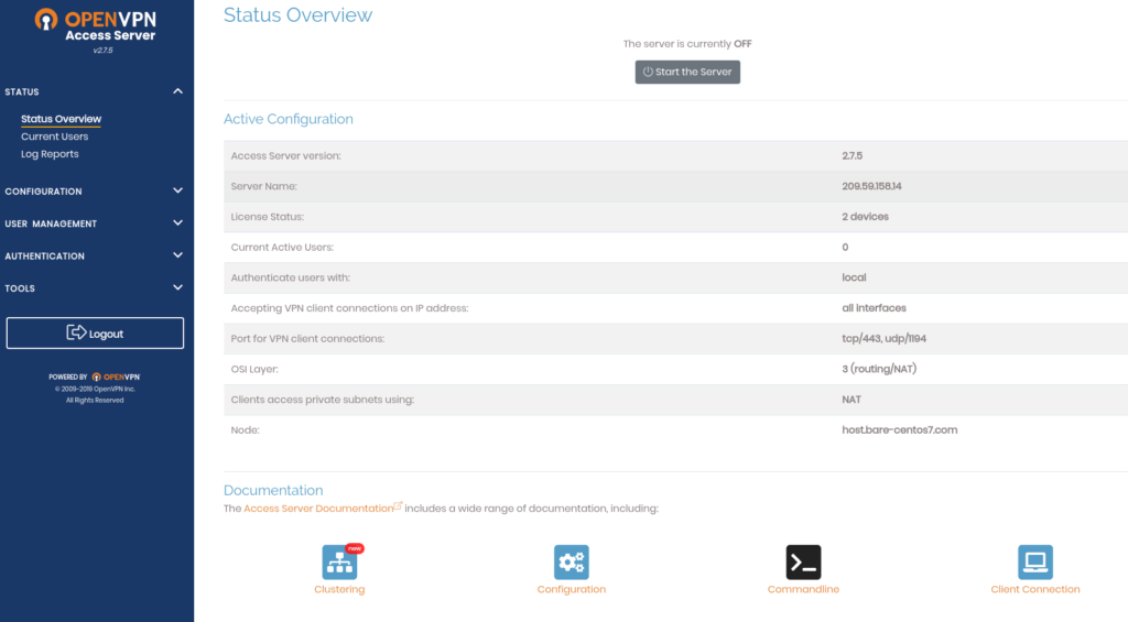 OpenVPN Access Server Screenshot