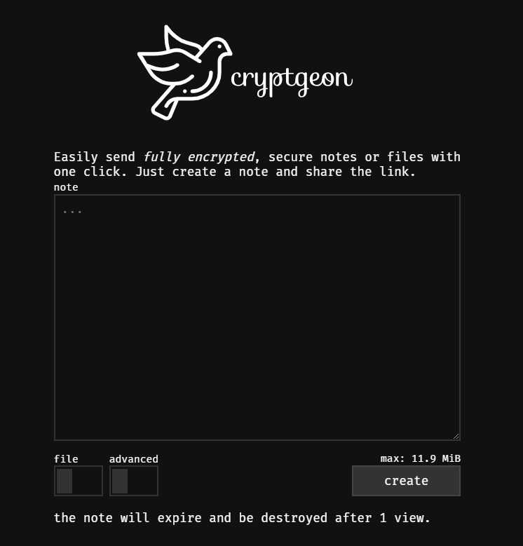 Cryptgeon Screenshot