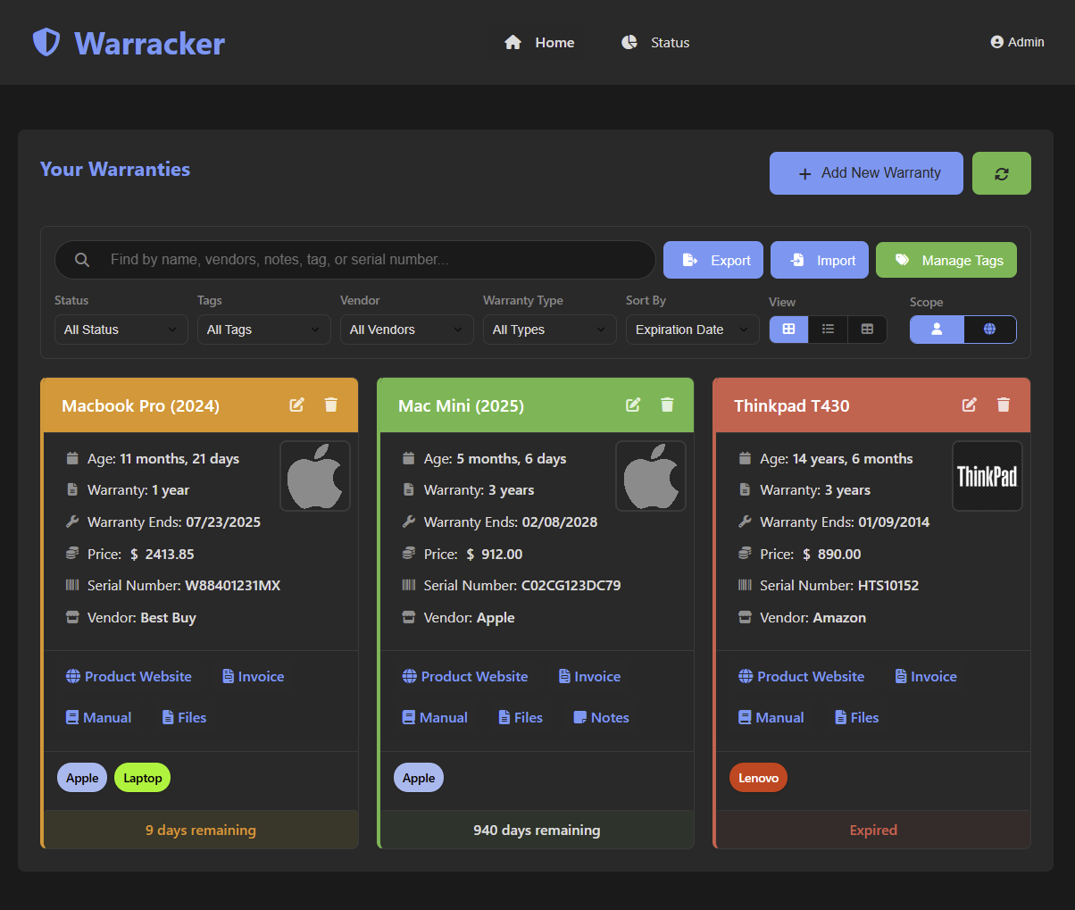 Warracker Screenshot